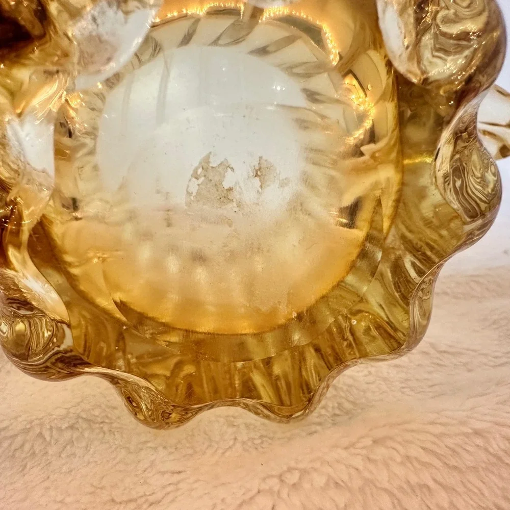 Vintage Art Glass Vase Home Decor Amber Excellent Ruffled Rim MCM Style Knick?